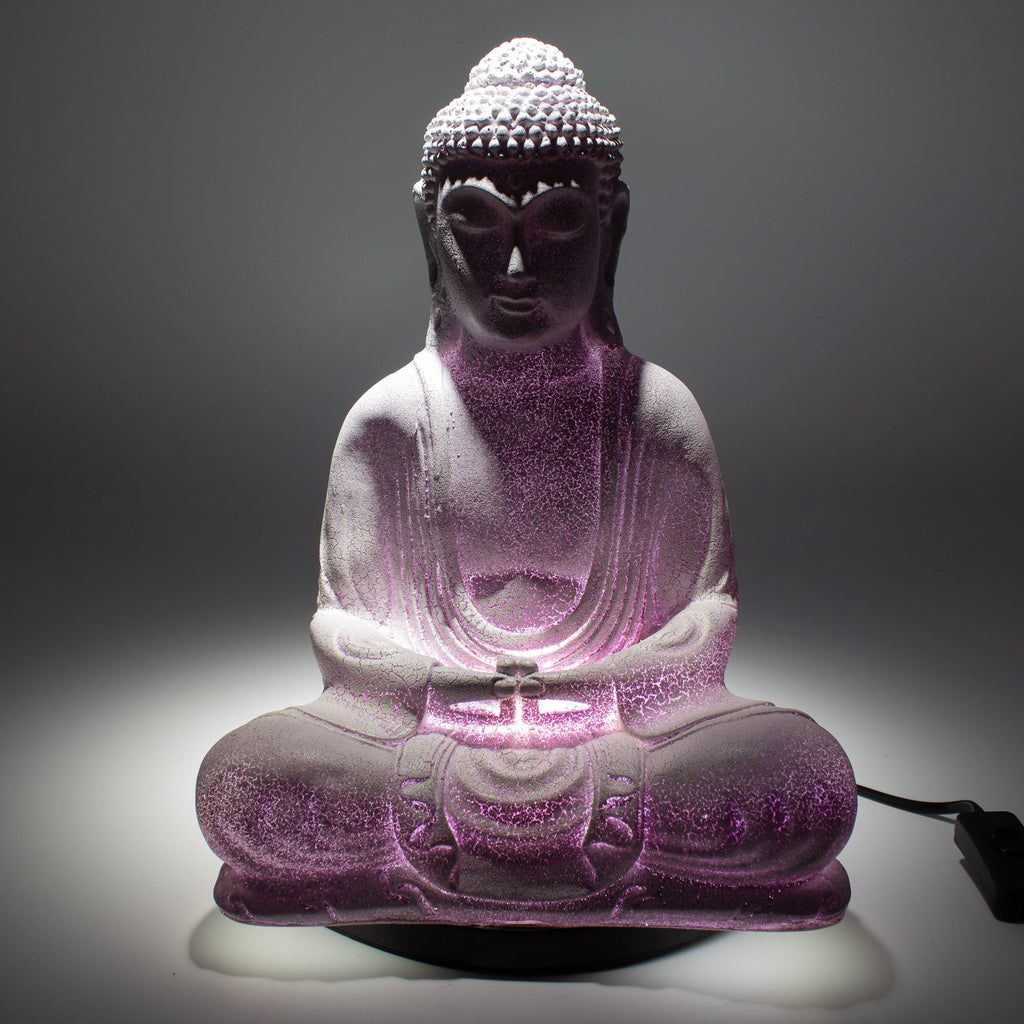 Meditation Buddha Lamp Lavender Crackle - Oval Stand