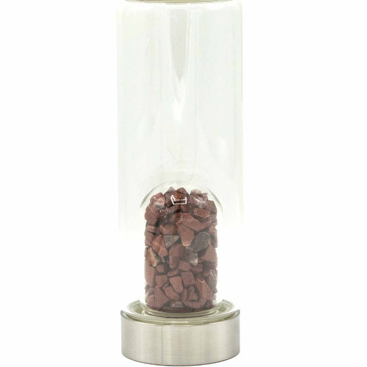 Crystal Infused Glass Water Bottle - Red Jasper - Chips