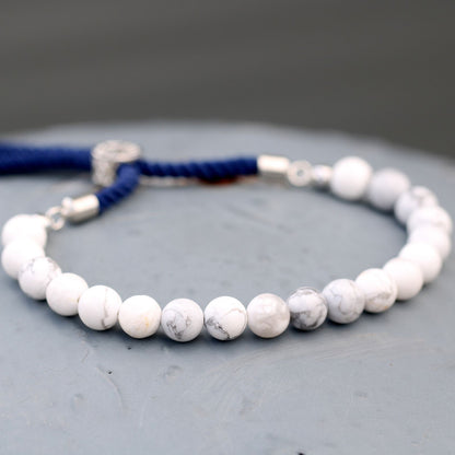 Navy String Bracelet - White Howlite