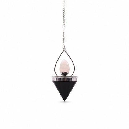 Gemstone Lantern of Life Pendulum - Black Agate & Rose Quartz