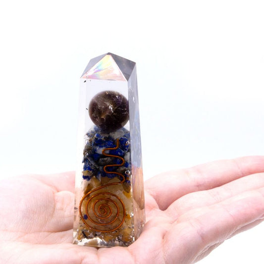 Orgonite Obelisk Power Point Copper, Lapis and Yellow Aventurine