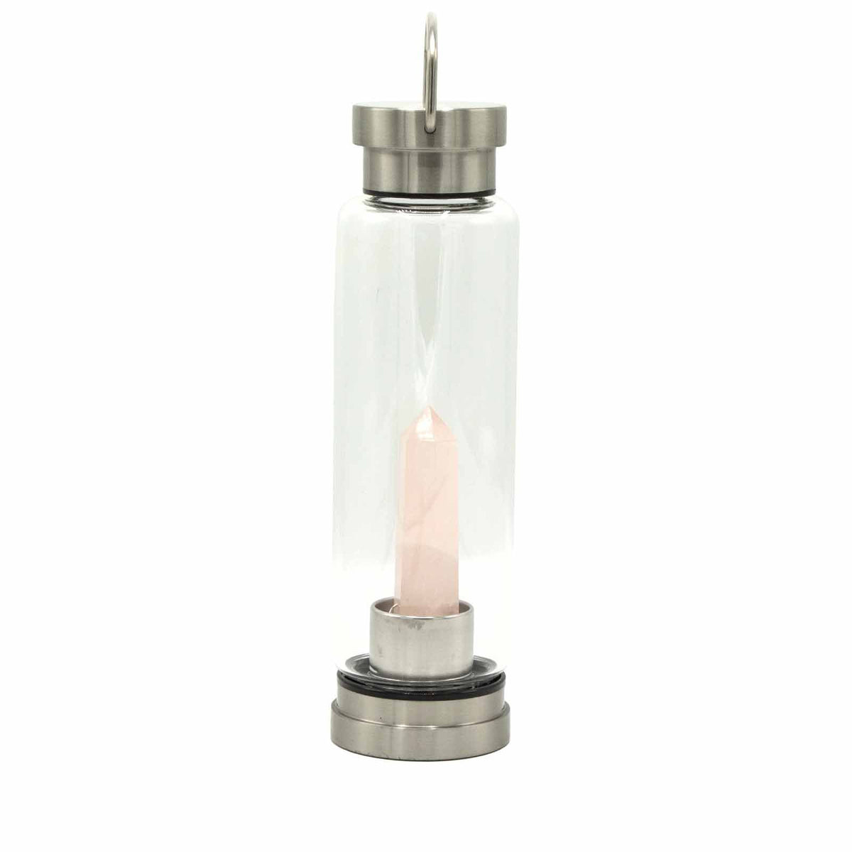 Crystal Infused Glass Water Bottle - Rose Quartz - Obelisk