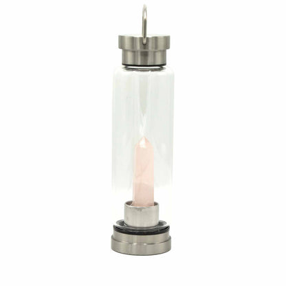 Crystal Infused Glass Water Bottle - Rose Quartz - Obelisk