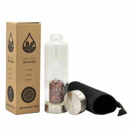 Crystal Infused Glass Water Bottle - Red Jasper - Chips