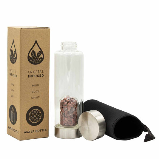 Crystal Infused Glass Water Bottle - Red Jasper - Chips