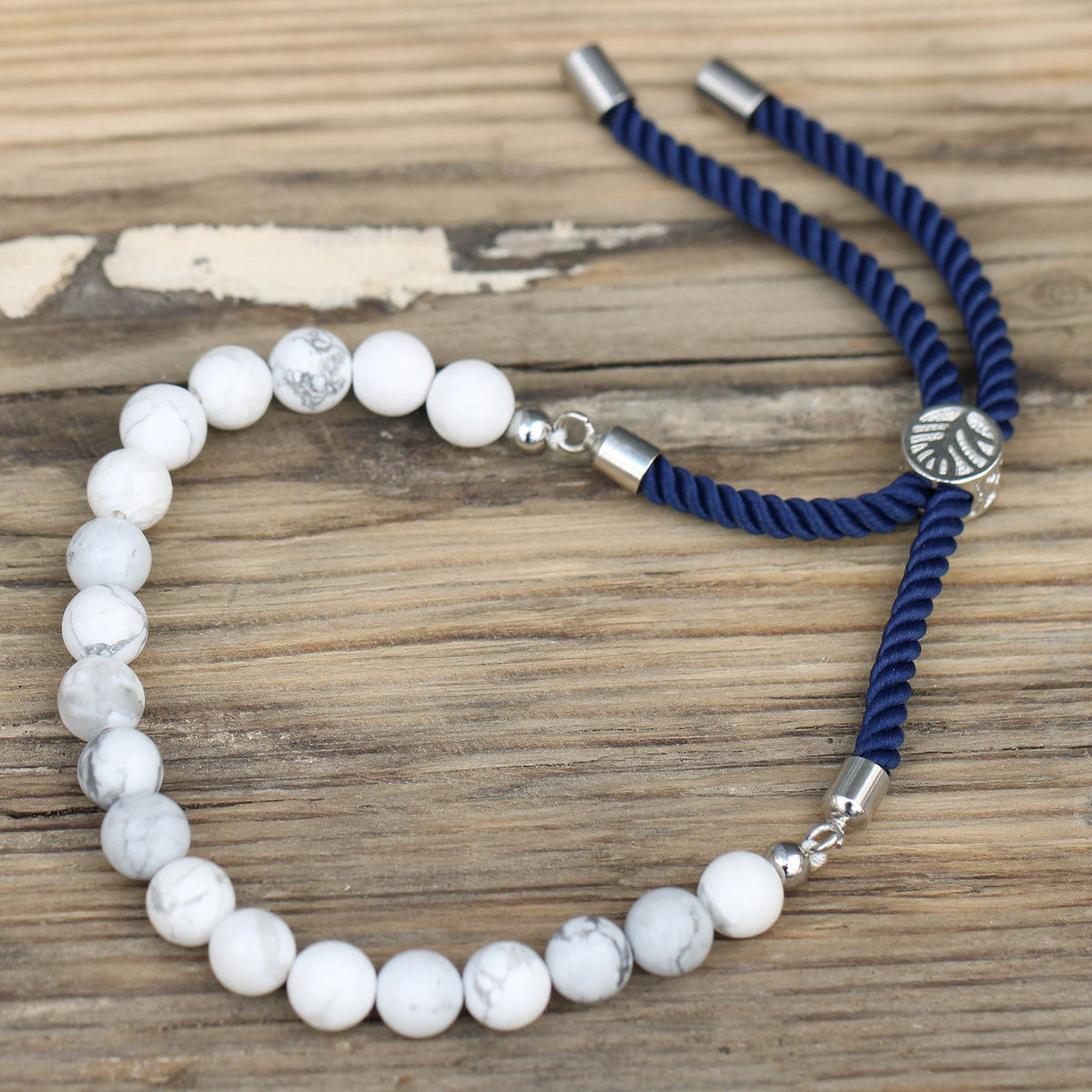 Navy String Bracelet - White Howlite