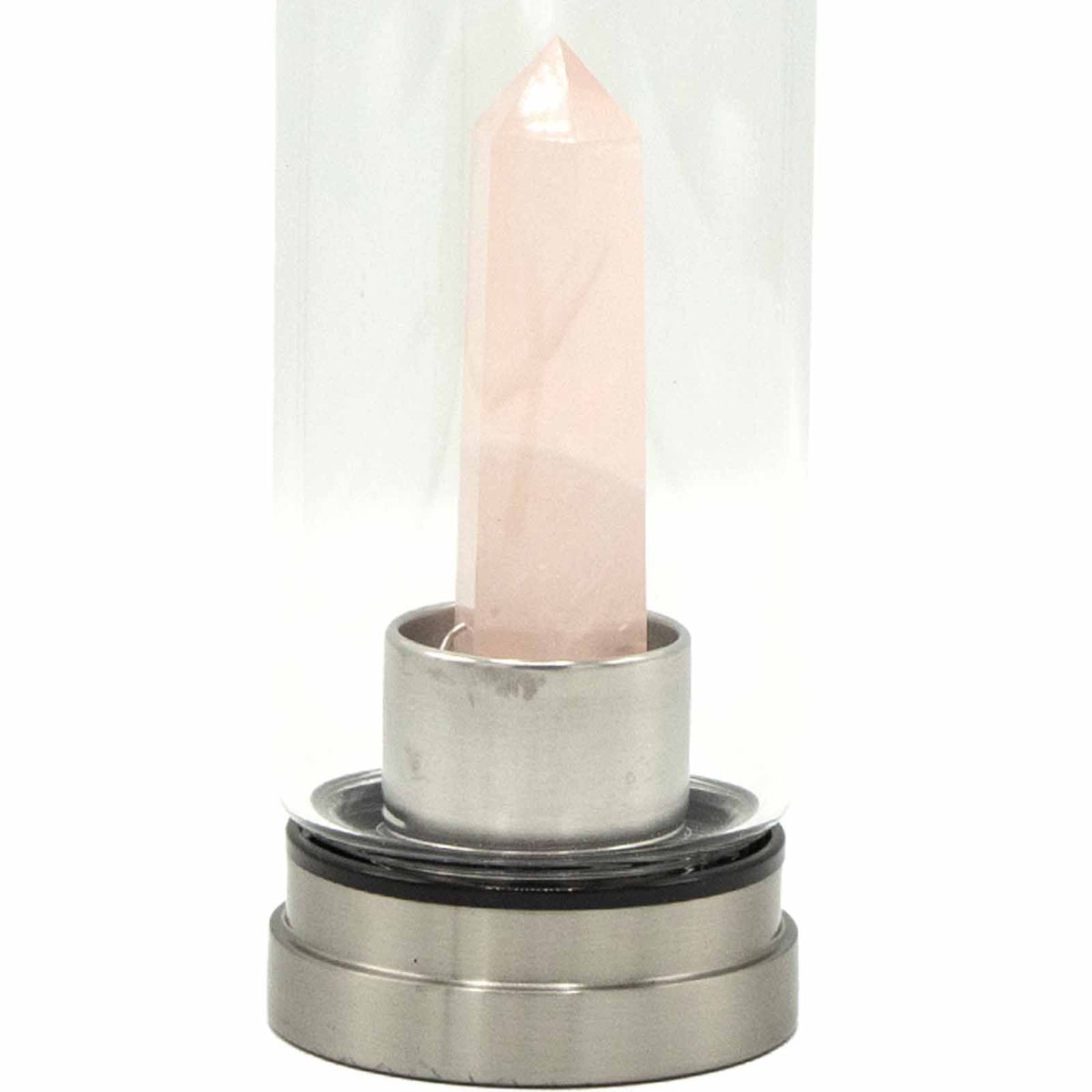 Crystal Infused Glass Water Bottle - Rose Quartz - Obelisk