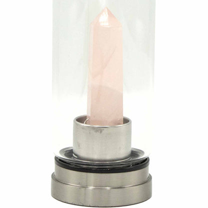 Crystal Infused Glass Water Bottle - Rose Quartz - Obelisk