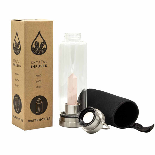 Crystal Infused Glass Water Bottle - Rose Quartz - Obelisk