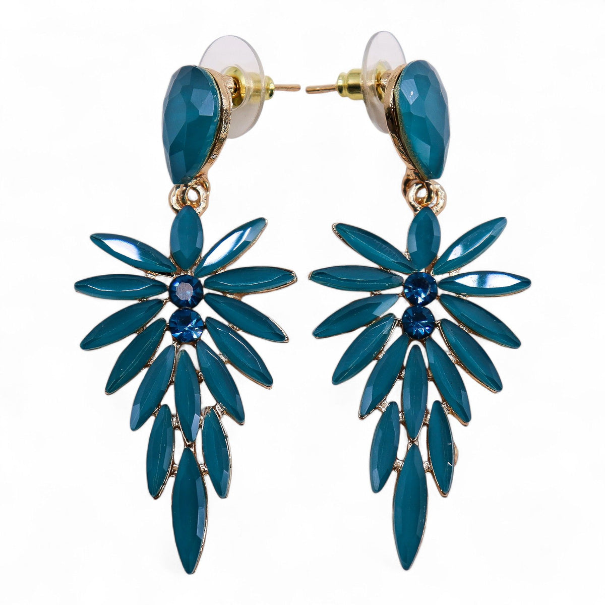 Teal Green Vintage Glass Long Drop Earrings