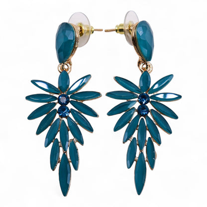 Teal Green Vintage Glass Long Drop Earrings