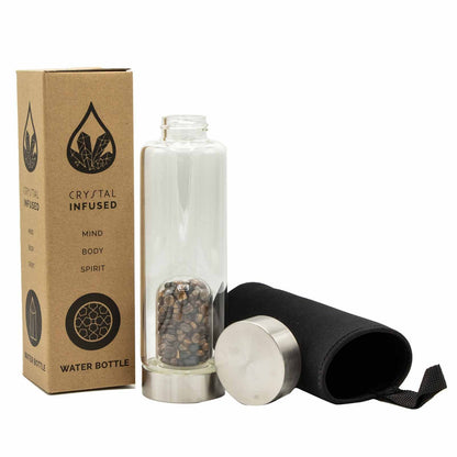 Crystal Infused Glass Water Bottle - Tiger's Eye - Chips