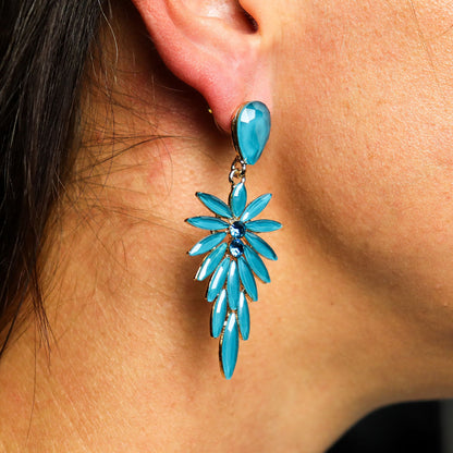 Teal Green Vintage Glass Long Drop Earrings