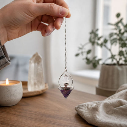Gemstone Lantern of Life Pendulum - Amethyst & Quartz