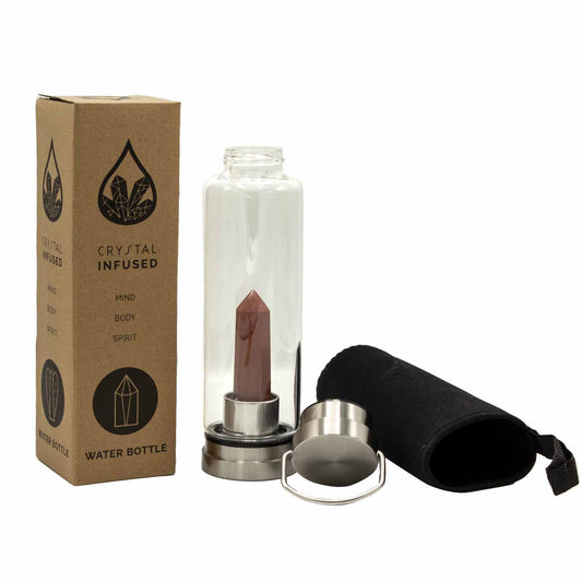 Crystal Infused Glass Water Bottle - Red Jasper - Obelisk