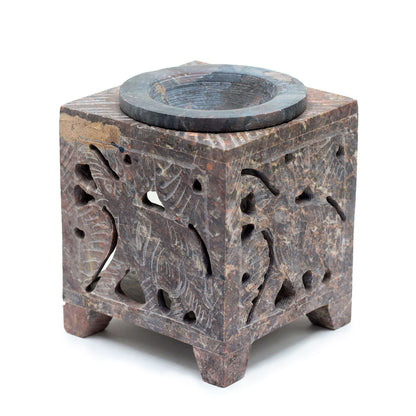 Square Soapstone Oil Burner - Elephant