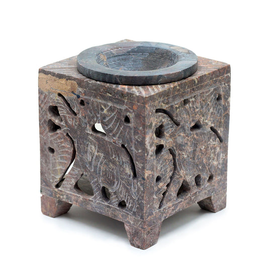 Square Soapstone Oil Burner - Elephant