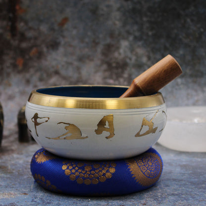 Large Yoga Moves Singing Bowl Set - White & Blue