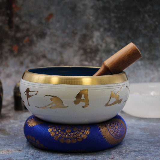 Large Yoga Moves Singing Bowl Set - White & Blue