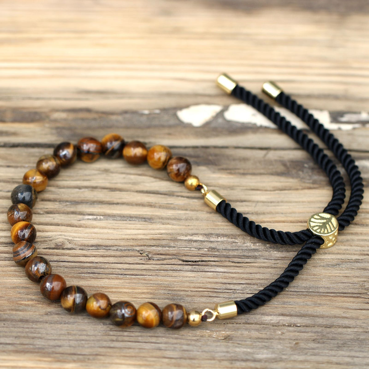 Black String Bracelet - Tiger Eye
