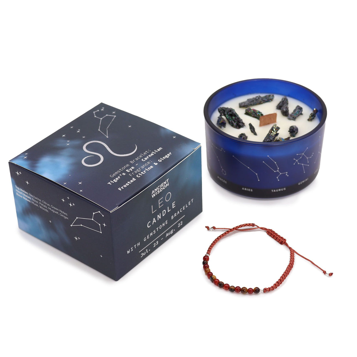 Zodiac Candle & Gemstone Bracelet - Leo