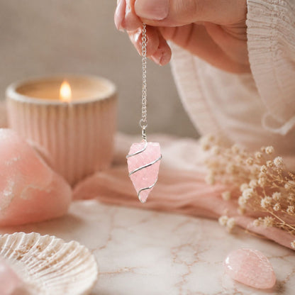 Raw Gemstone Pendulum - Rose Quartz
