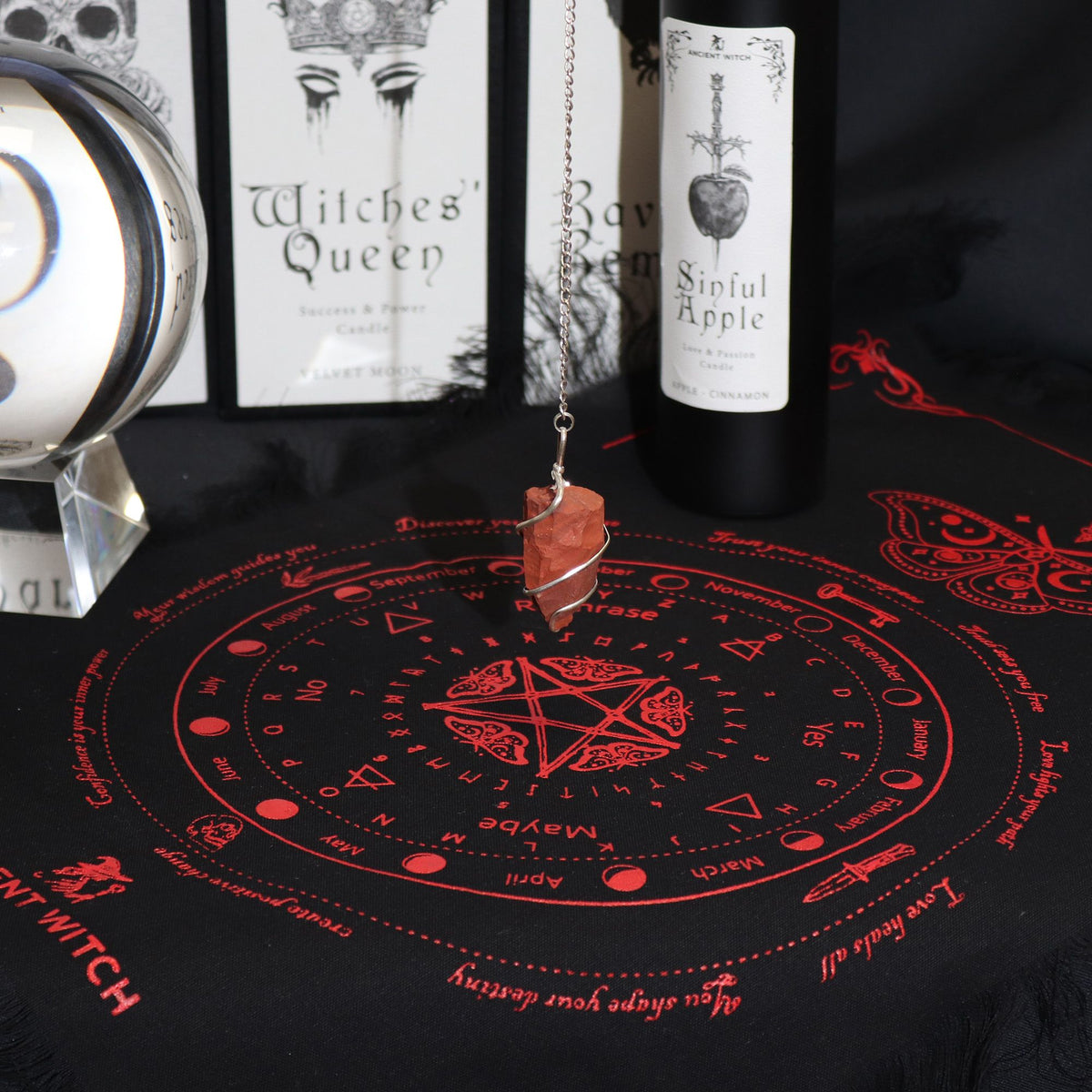 Mystic Moth Pendulum Divination Cloth - Black & Blood Red