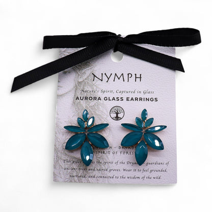 Teal Green Vintage Glass Flower Earrings