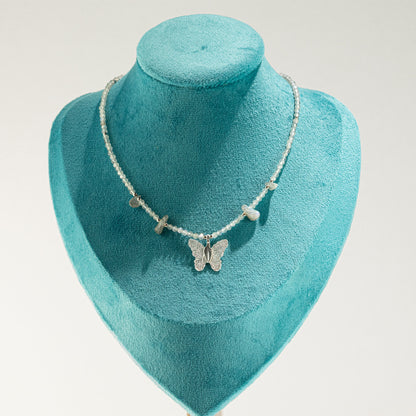 Nymph Labradorite Gemstone Necklace with Real Leaf Butterfly Pendant