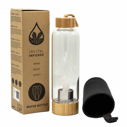 Crystal Infused Glass Water Bottle - Clear Quartz - Angel