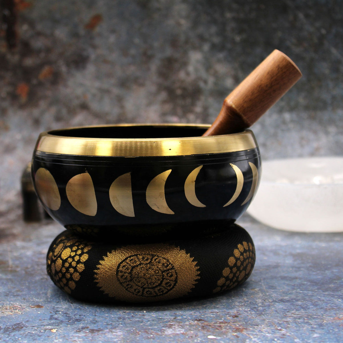 Large Moon Phase Singing Bowl Set - Black