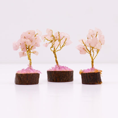 Mini Gemstone Tree On Wood Base - Rose Quartz