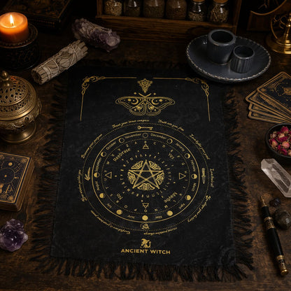 Mystic Moth Pendulum Divination Cloth - Black & Gold