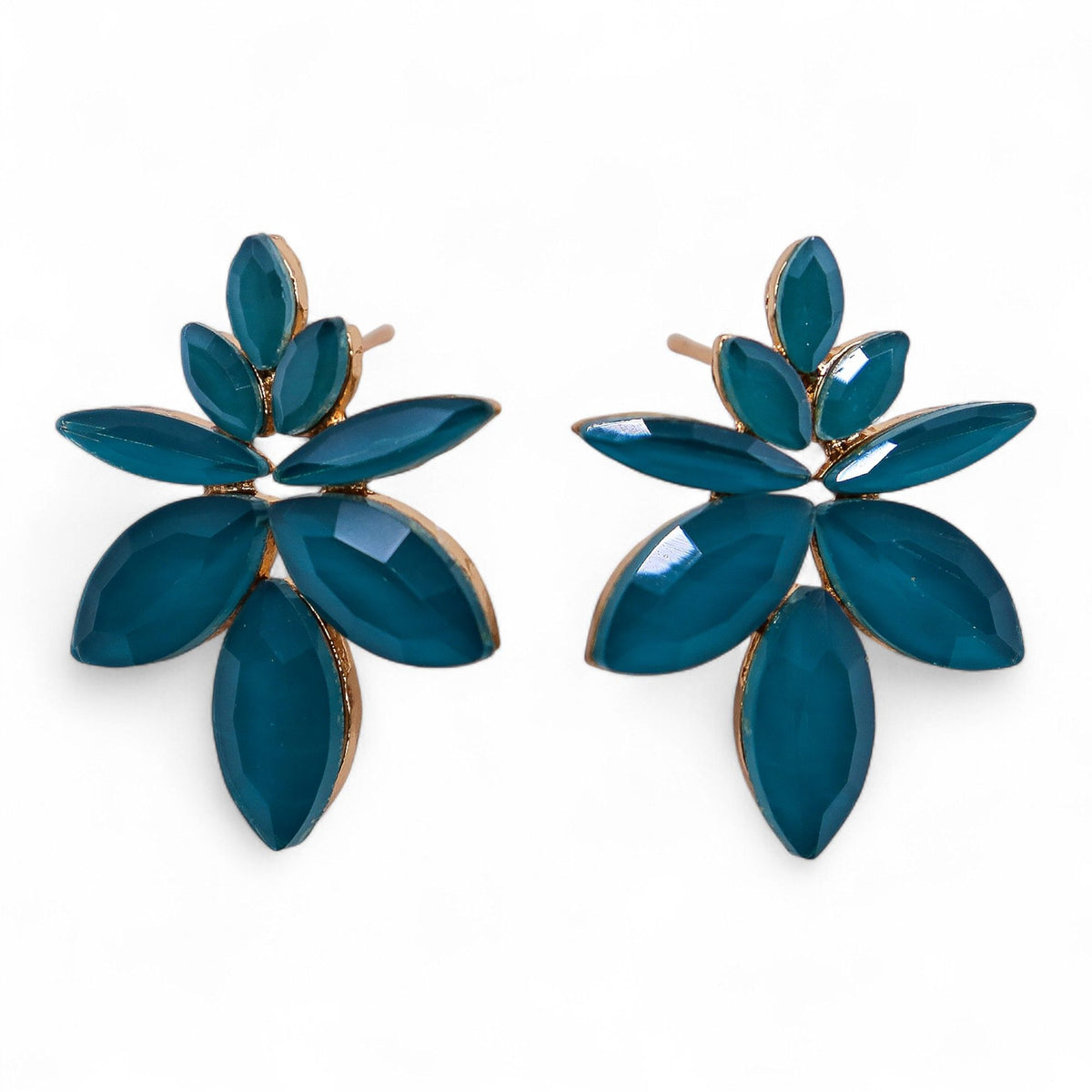 Teal Green Vintage Glass Flower Earrings