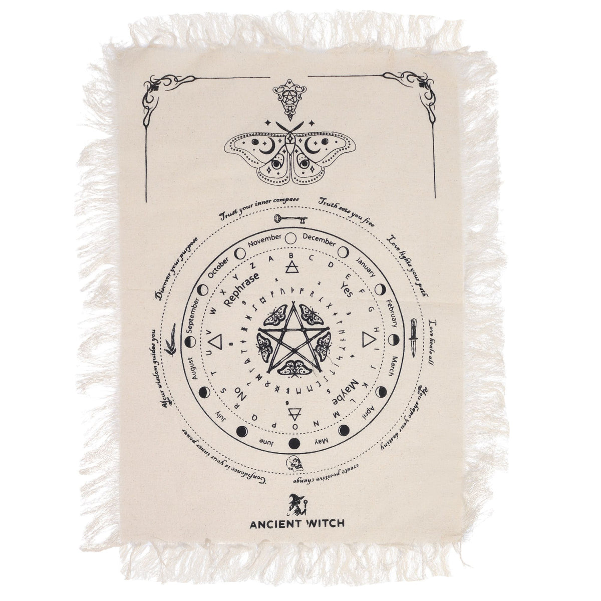 Mystic Moth Pendulum Divination Cloth - Natural & Black