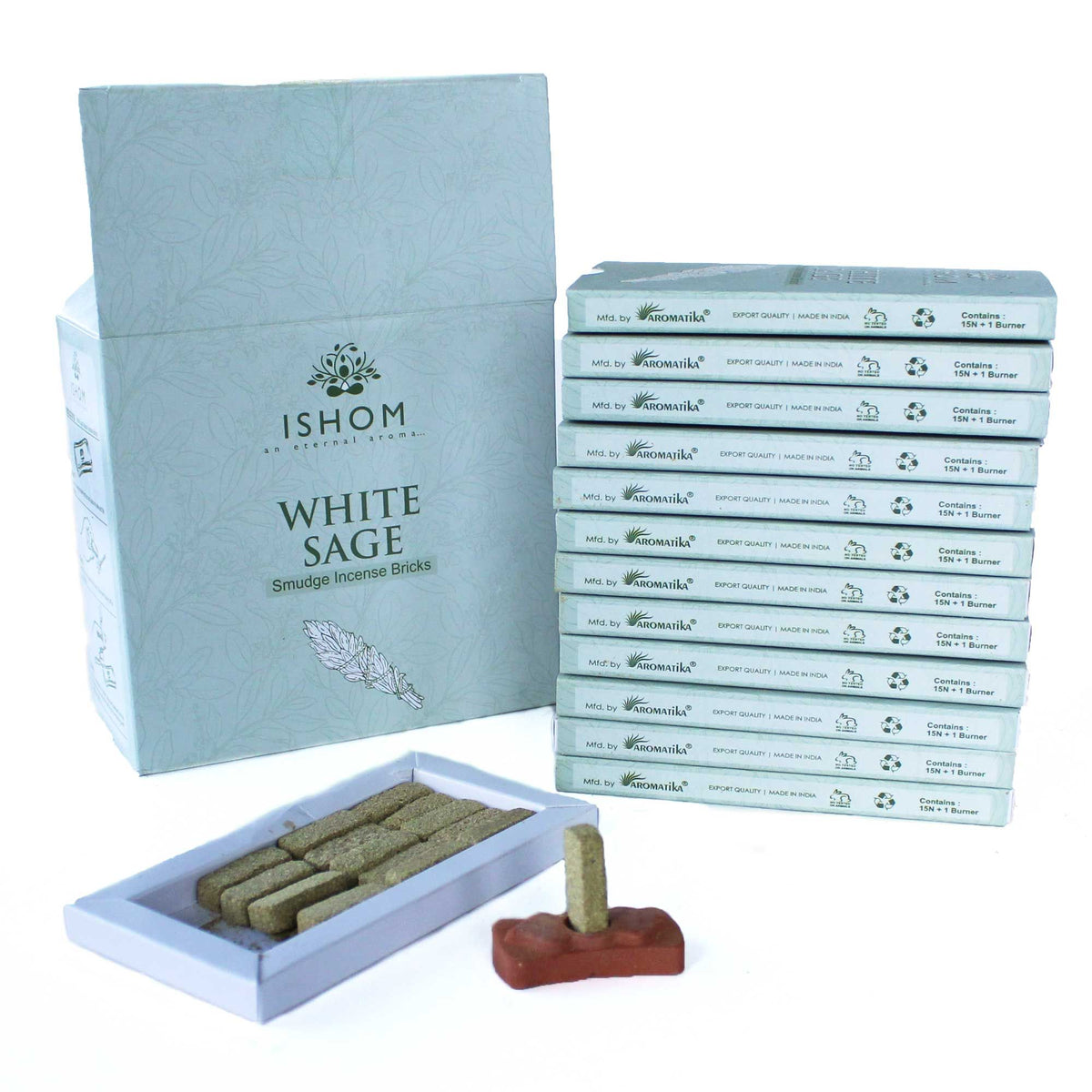 Natural Incense Smudge Bricks and Burner - White Sage