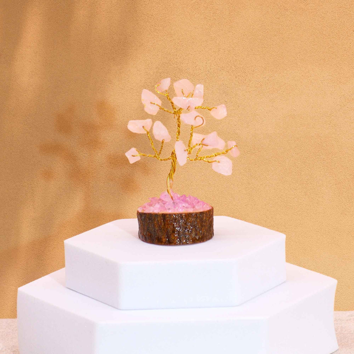 Mini Gemstone Tree On Wood Base - Rose Quartz