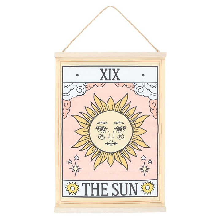 Decorative wall hanging with a sun design and 'The Sun' text on a white background