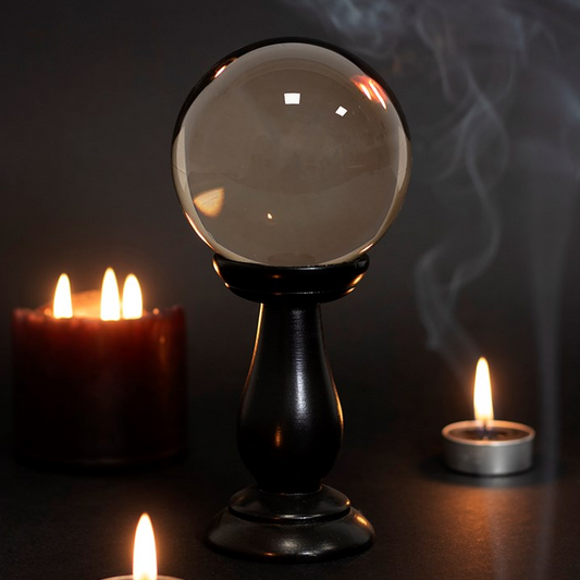Small Smoke Grey Crystal Ball on Stand