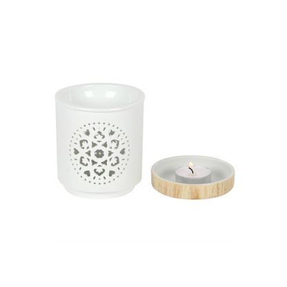 White Mandala Cut Out Oil Burner