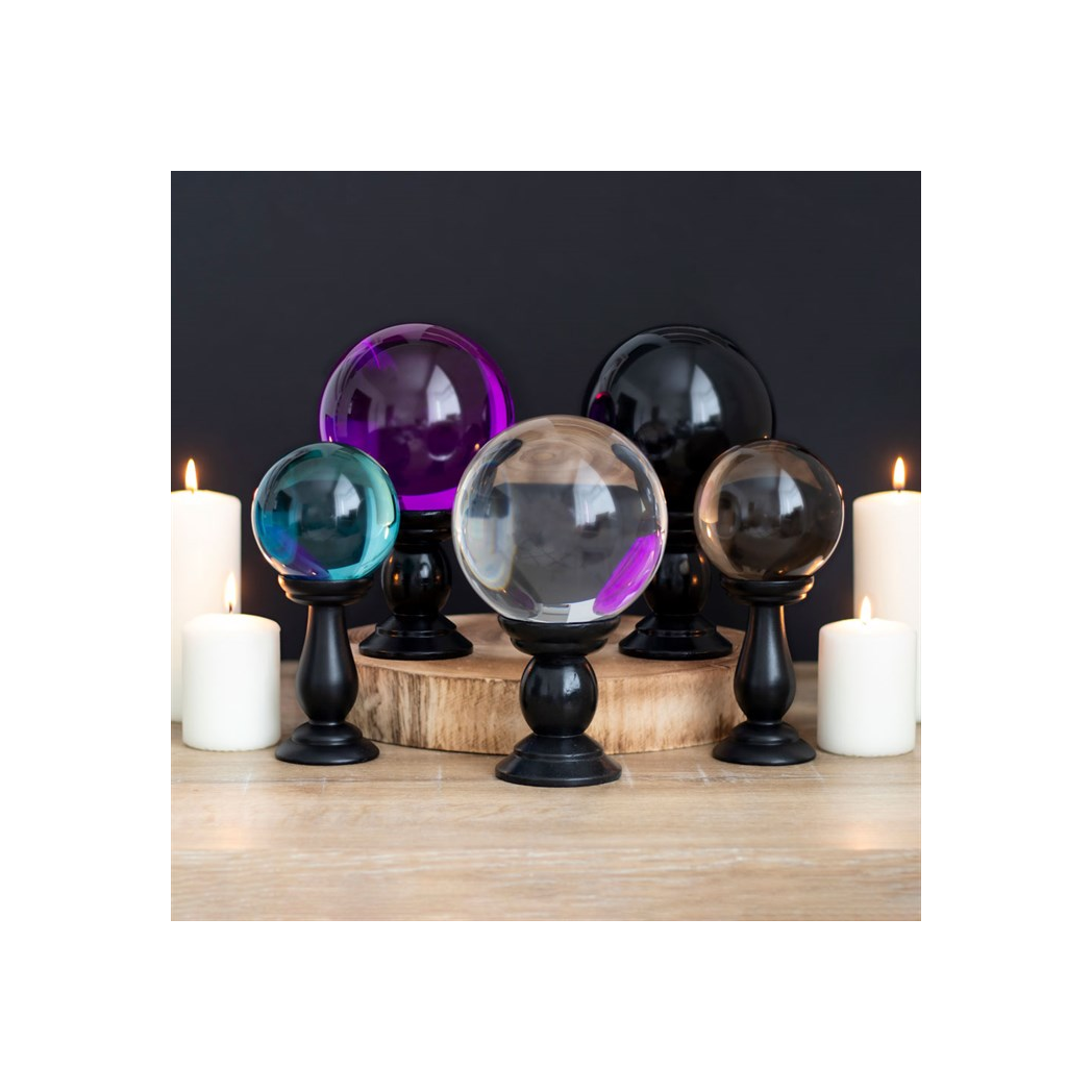Small Smoke Grey Crystal Ball on Stand