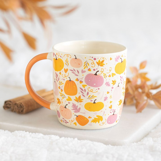 Pink and Orange Pumpkin Print Mug