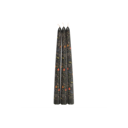 Set of 3 Black Midnight Print Taper Candles
