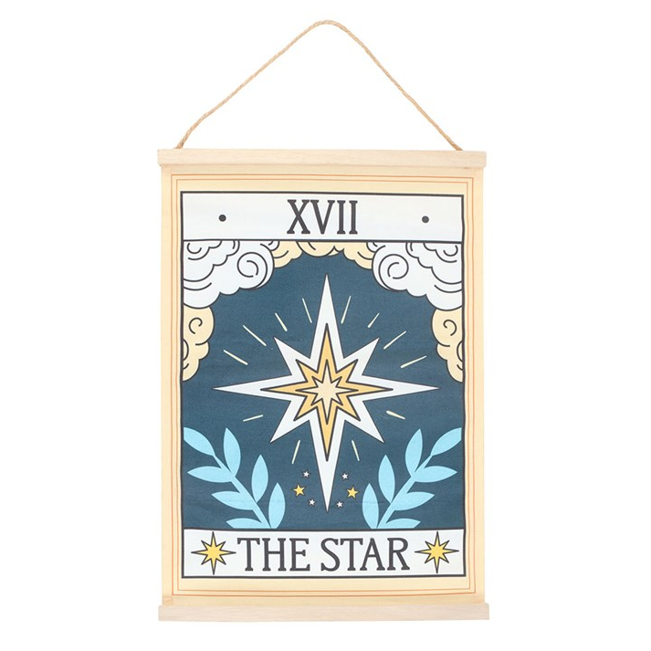 Decorative wall hanging with a star design and 'The Star' text on a white background