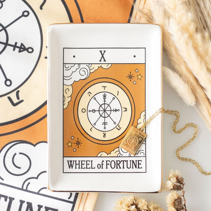 Decorative plate with 'Wheel of Fortune' design on a white background
