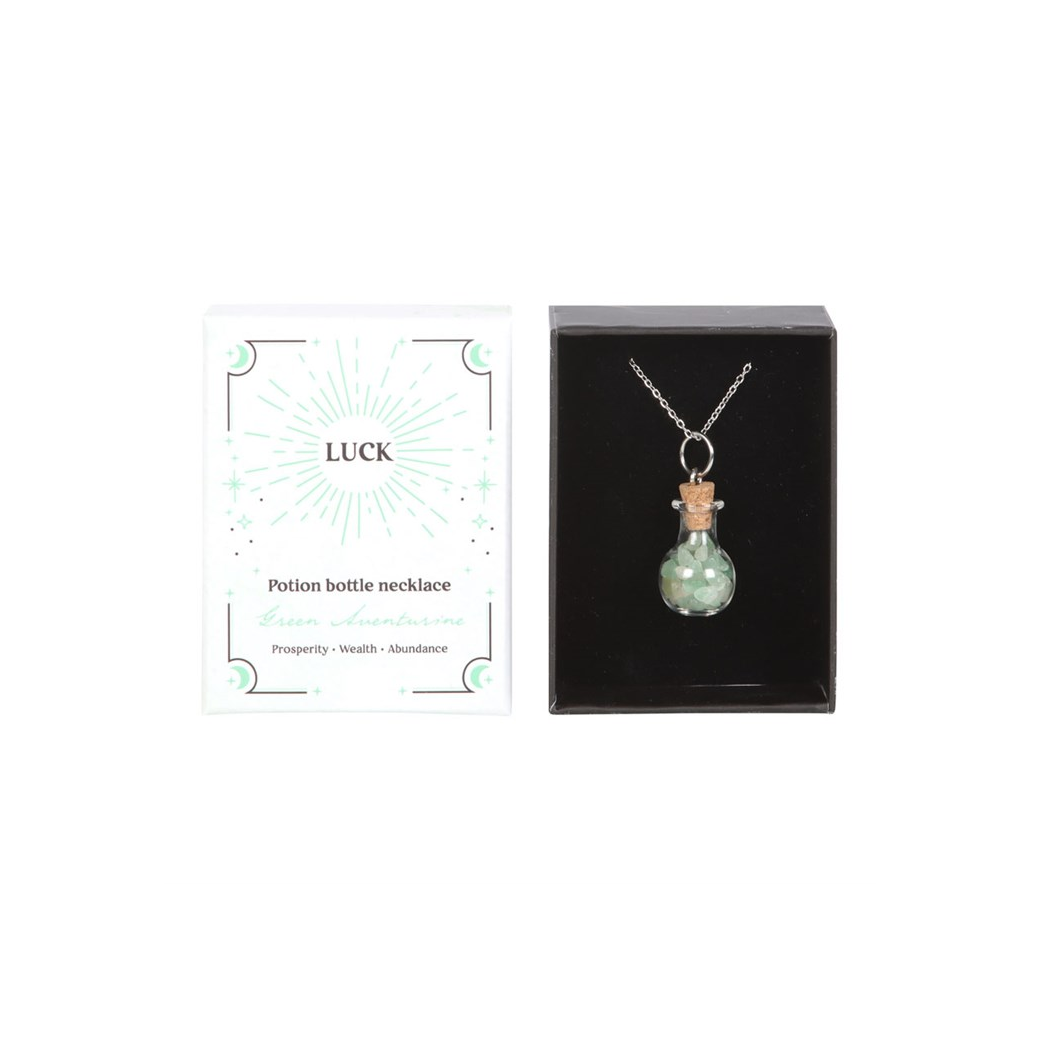 Luck Green Aventurine Crystal Chip Potion Bottle Necklace